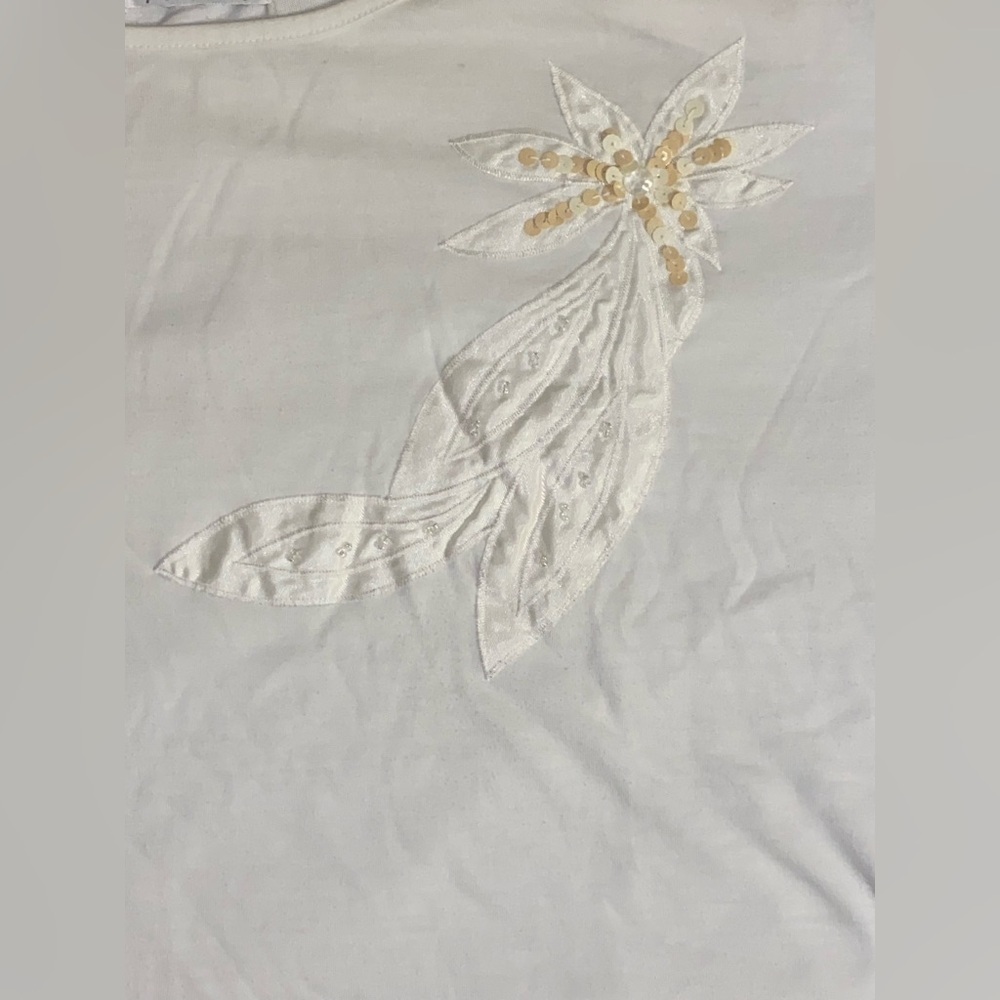 White T-Shirt with Floral Embroidery - Picture 2 of 5